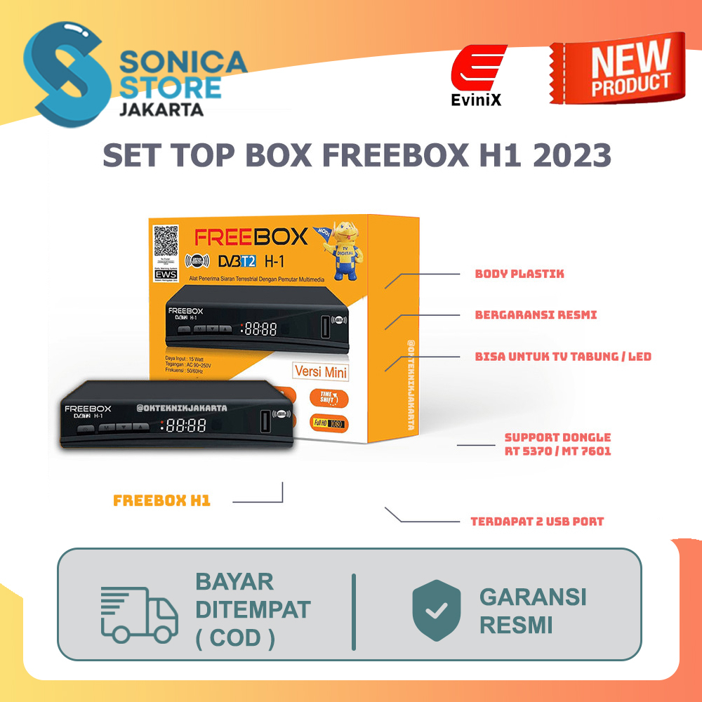 [Gratis Ongkir] + [FREE HDMI] Set Top Box DVB T2 FreeBox H1/ STB TV Digital Freebox H1/ Alat TV Digi