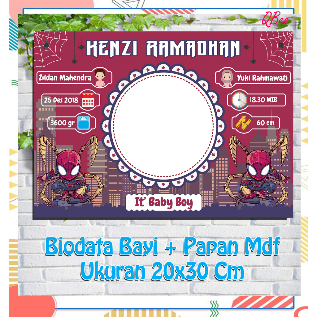 BIODATA BAYI + PAPAN MDF DEKORASI DINDING  Ukuran 10RS TEMA BABY BOY