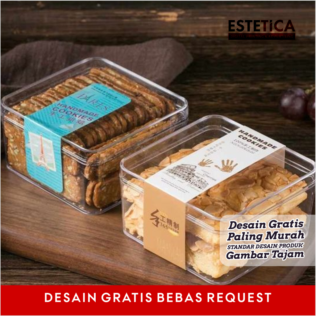 Cetak Print Stiker Sticker Label Kue Toples Kue Kering Snack Box Makanan Logo Produk Desain Makanan 