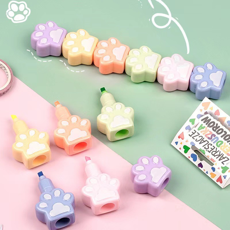 

5pcs 1set Highlighter stabilo Tumpuk 1 Set Spidol Pastel Marker Textlighter Textliner bunga kaki kucing / cat bear beruang aesthetic pensil warna lucu anak