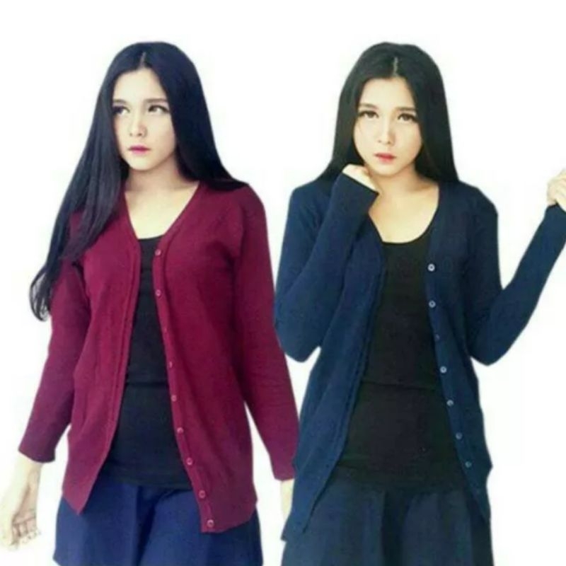 CARDIGAN CARDI BASIC JUMBO BIG SIZE XL XXL BAHAN RAJUT SPANDEK WARNA WARNI POLOS U NECK KANCING HIDU