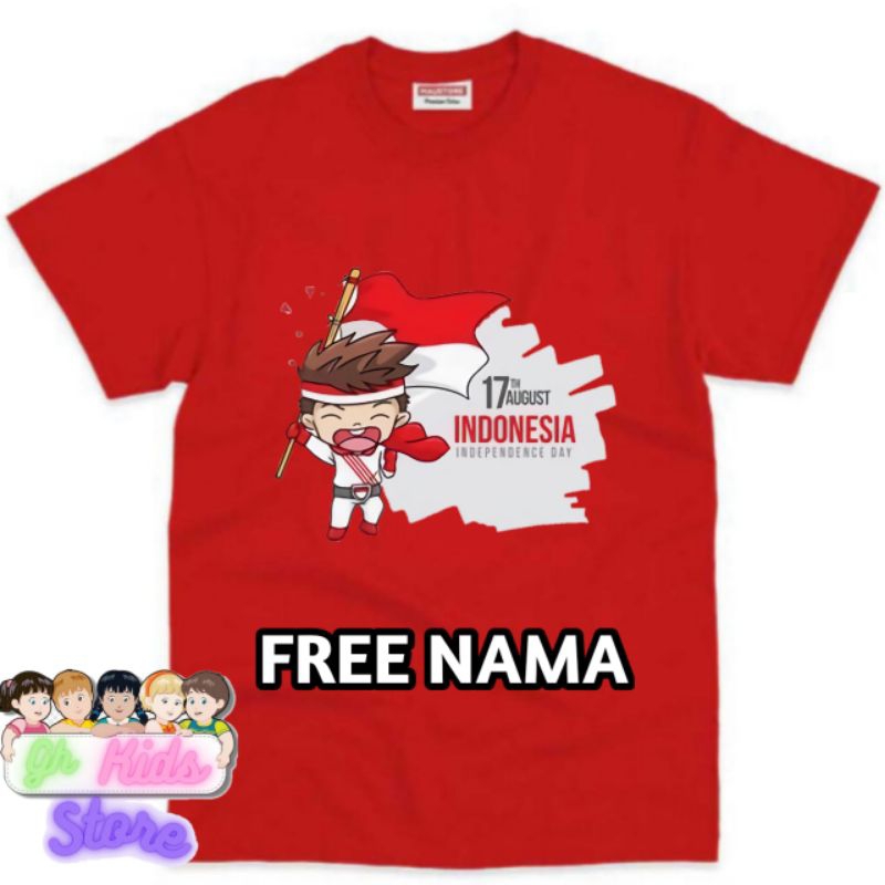 BAJU ANAK KAOS ANAK GAMBAR  17 AGUSTUS FREE NAMA