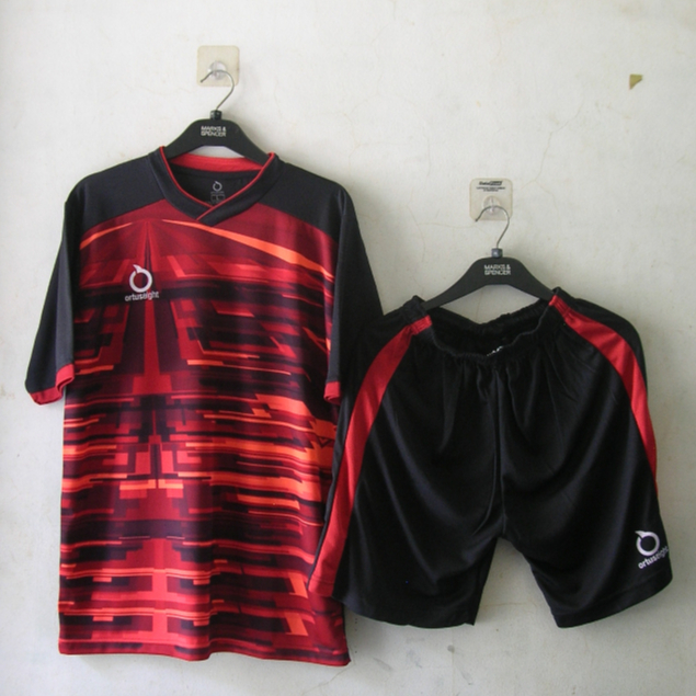 Setelan Jersey Bola Kaos Tim Futsal Remaja Dewasa Ortuseight HR35 Hitam Merah