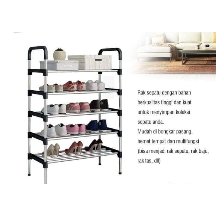 Rak sepatu stainless 5 susun rak sepatu viral rak serbaguna rak stainless