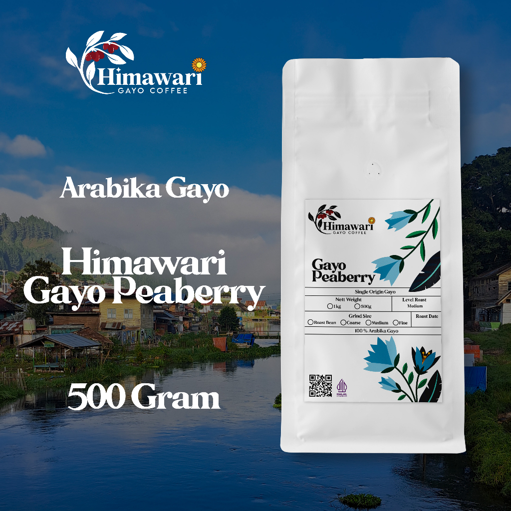 

Himawari Kopi Arabika Gayo Peaberry Biji Lanang Roast Bean dan Bubuk Kopi 500 gram