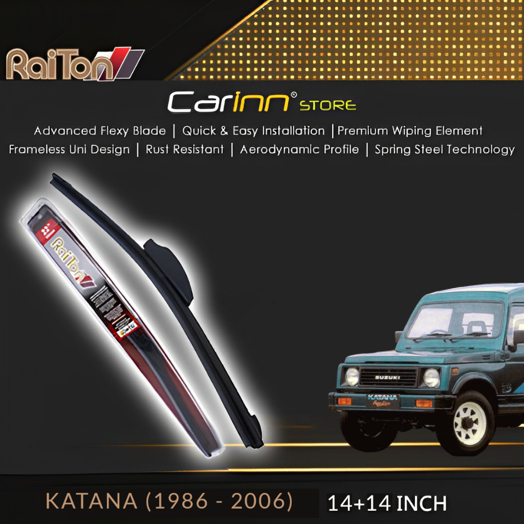 Raiton Sepasang Wiper Frameless Full Karet Kaca Depan Suzuki Katana 1986-2006  14" & 14" -2 Buah