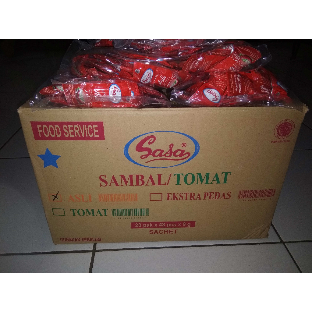 

Khusus Instant atau same day Saus Sambal atau Tomat Sasa 1 dus isi 20 bgks (48 sachet/bungkus)