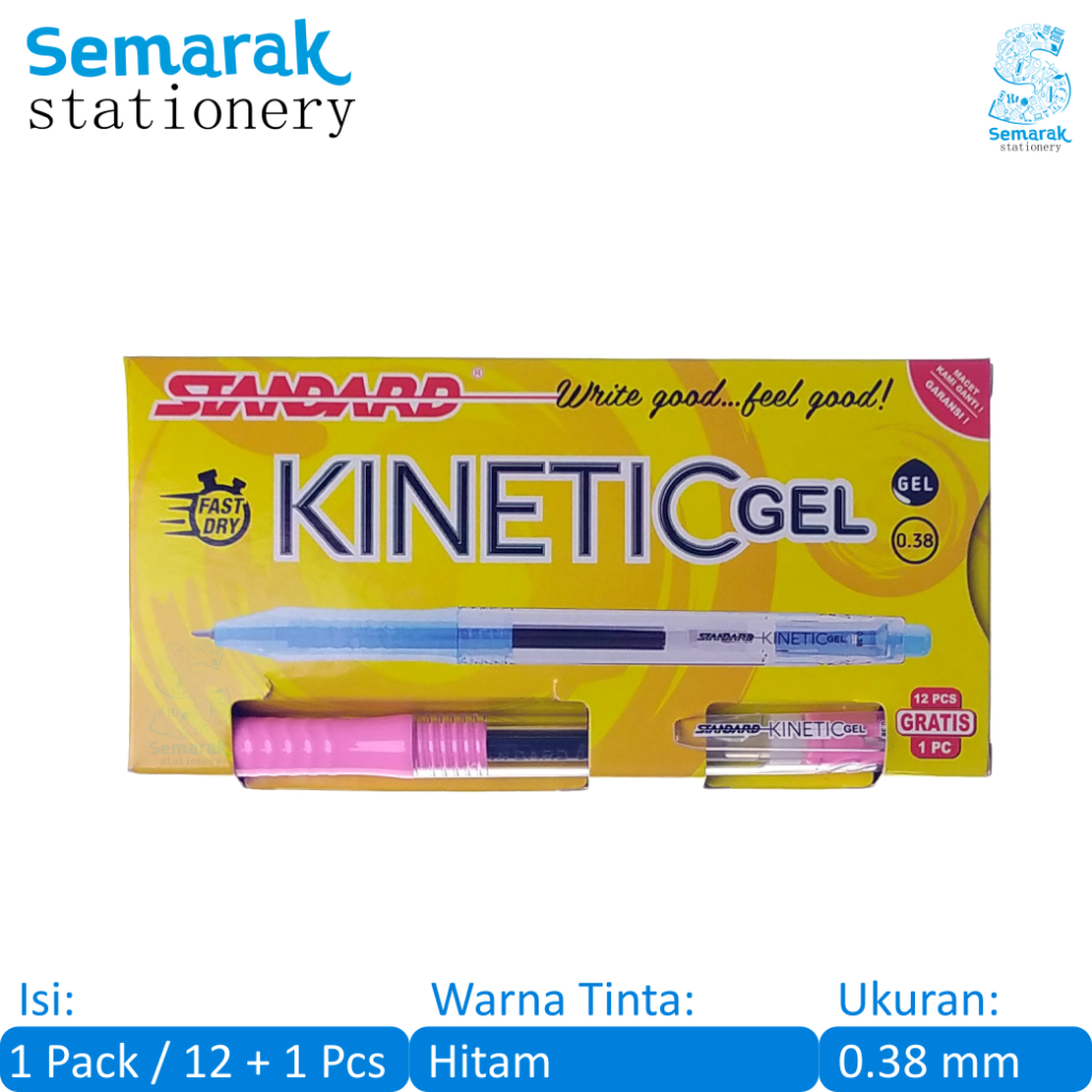 

Standard Kinetic Retractable Gel Pen Pulpen Jel Cetek Cepat Kering Aesthetic Colorful Body 0.38 mm - Hitam [1 Pack / 12 Pcs + 1 Free]