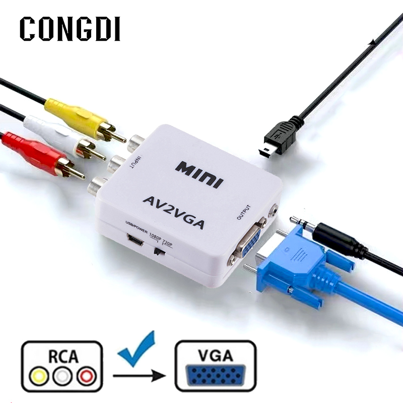 Converter AV to VGA / Mini Converter RCA to VGA /RCA to VGA /AV to VGA