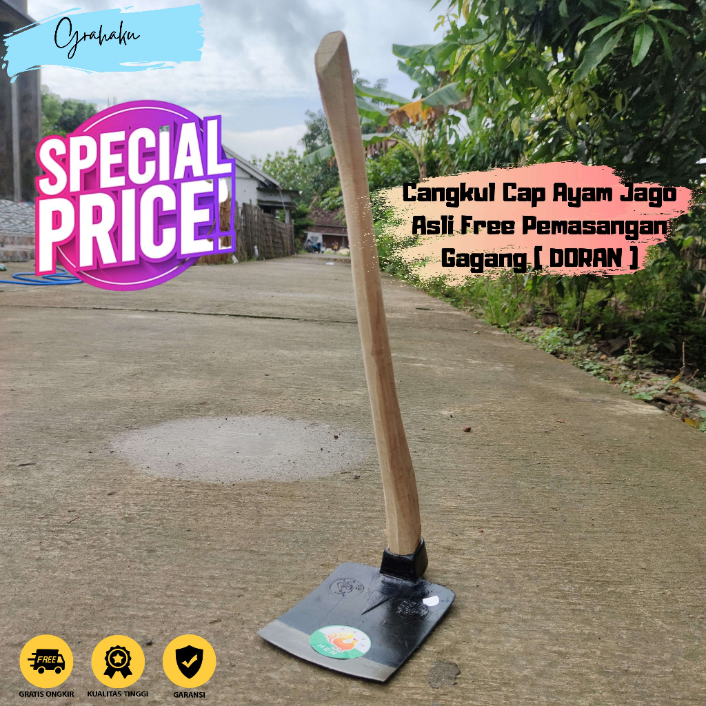 ( Sudah Terpasang Gagang ) Cangkul Cap Ayam Jago Import Jaminan Asli - Cangkul Tanah Anti Lengket Im
