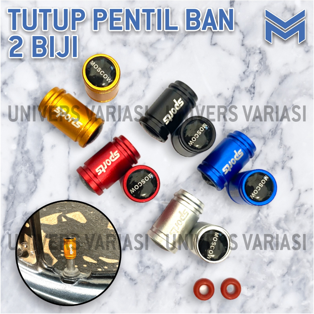 TUTUP PENTIL BAN SEPEDA MOTOR MOBIL SET 2 biji + KARET / COVER PENTIL VARIASI FULL CNC MERAH GOLD HI