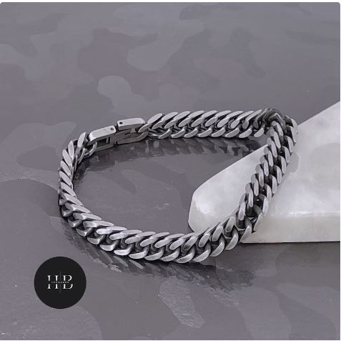 Gelang besi titanium pria model rantai double /Gelang pria - silver
