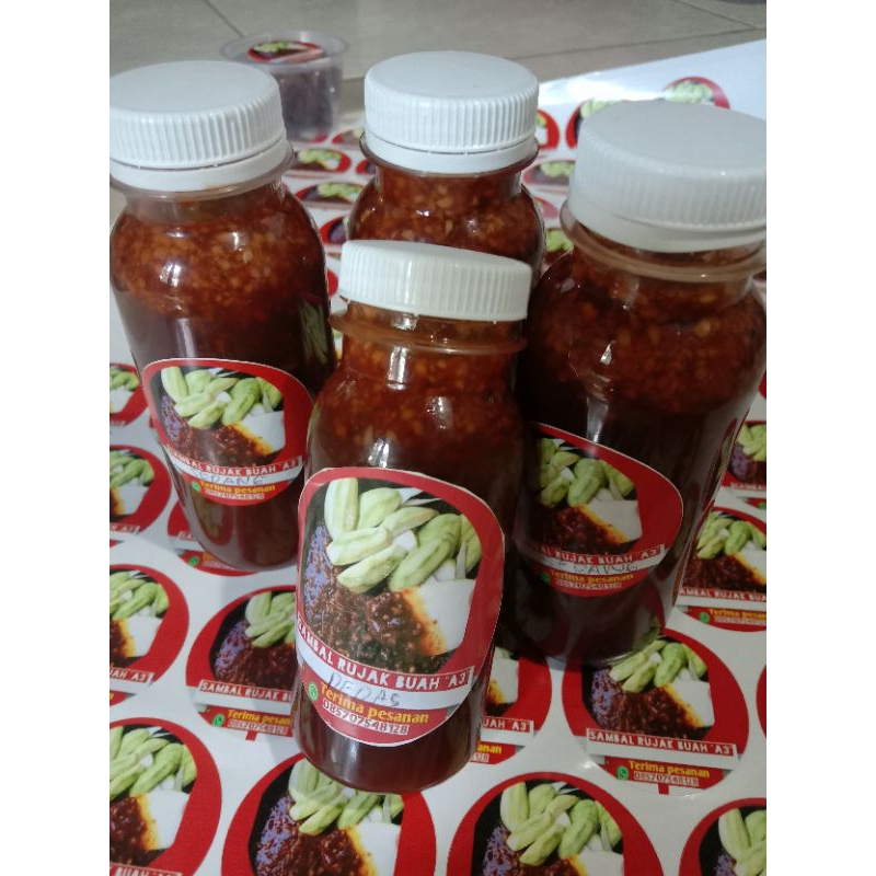 

sambal rujak A3 kemasan botol 200ml#sambal rujak manis#sambal rujak pedas#sambal rujak sedang#bumbu rujak cocol