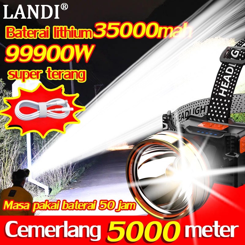 Lebih terang dari lampu mobil LANDI Senter Kepala Led Glare 85WATT 5000 Lumens Bisa Charge Baterai T