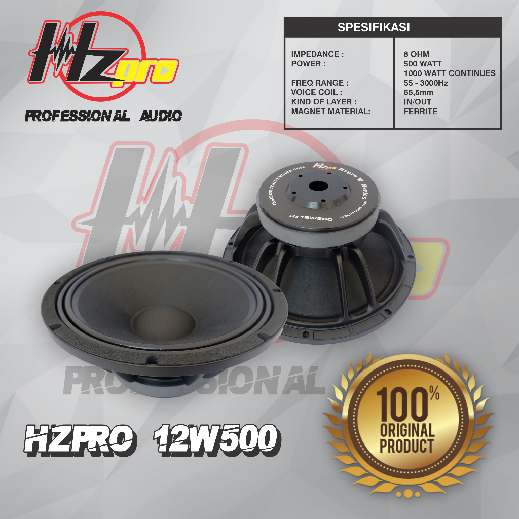 SPEAKER KOMPONEN HZ PRO 12W500 ORIGINAL (12INCH)