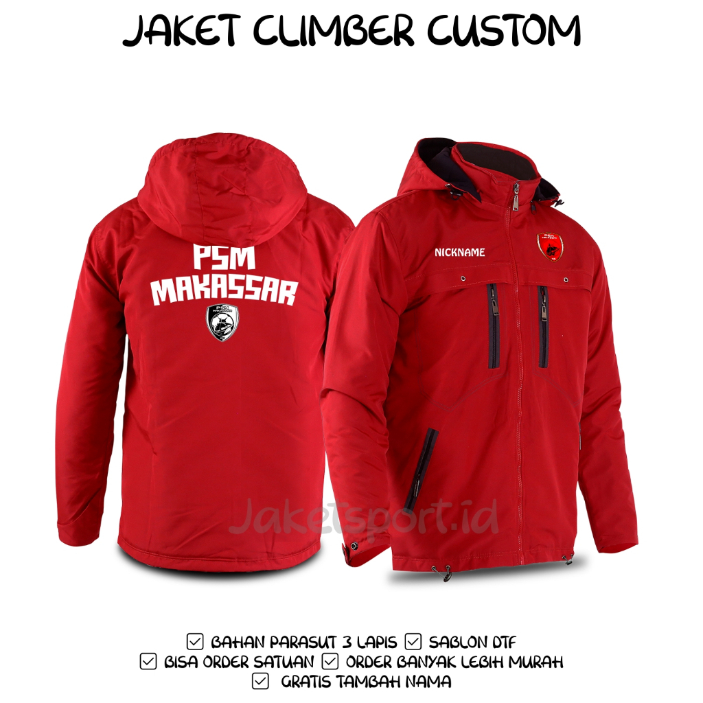 JAKET WINDBREAKERS PSM MAKASSAR CUSTOM TAHAN ANGIN SEMI WF REMAJA DEWASA SABLON DTF GRATIS NAMA