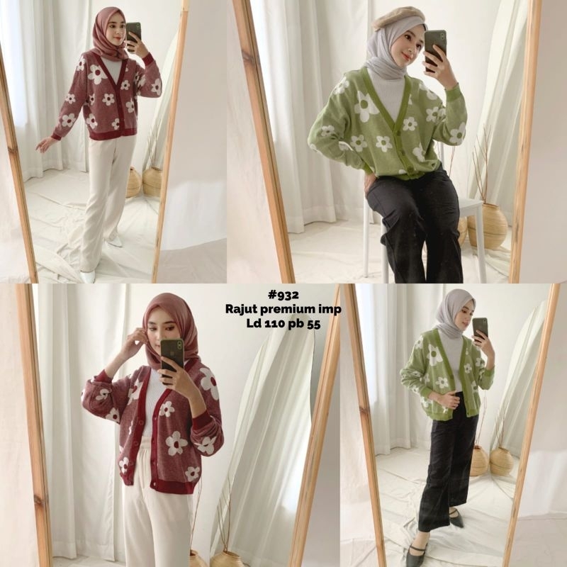 932 kardigan kancing pendek rajut motif bunga real pict/kardi rajut kancing wanita