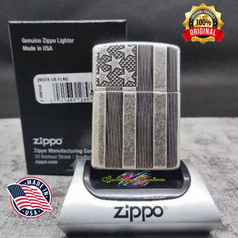 ZIPPO ORIGINAL ANTIQUE ARMOR US FLAG DESIGN EMBOS RARE 100% AUTHENTIC USA
