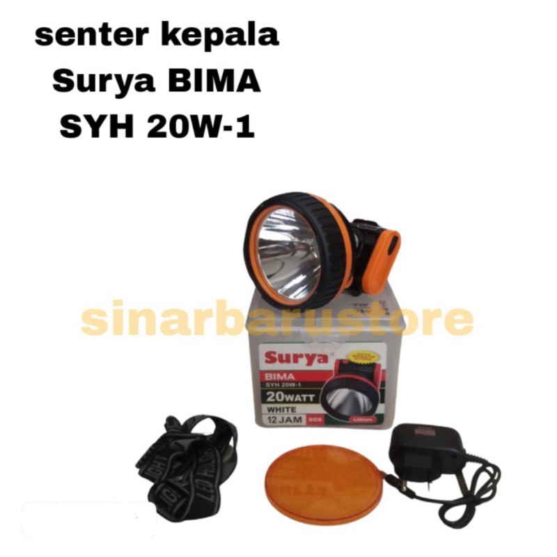 Senter Kepala LED Cas/Charger Surya 20 Watt Putih