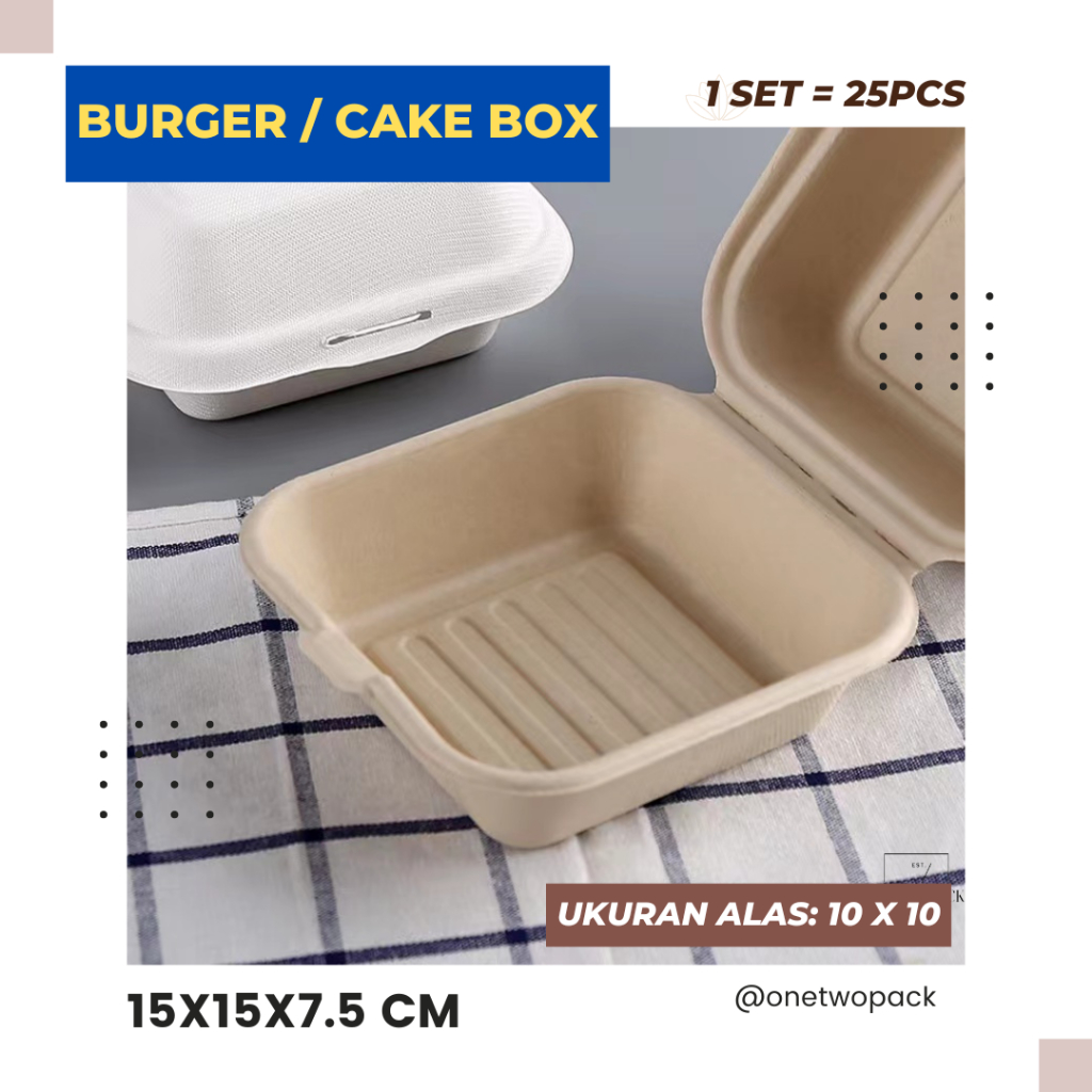 [25 pcs] Bagasse Korean Cake Box | Mini Cake Box | Kotak Kue 10x10 cm | Burger Box | Mini Tart 450mL