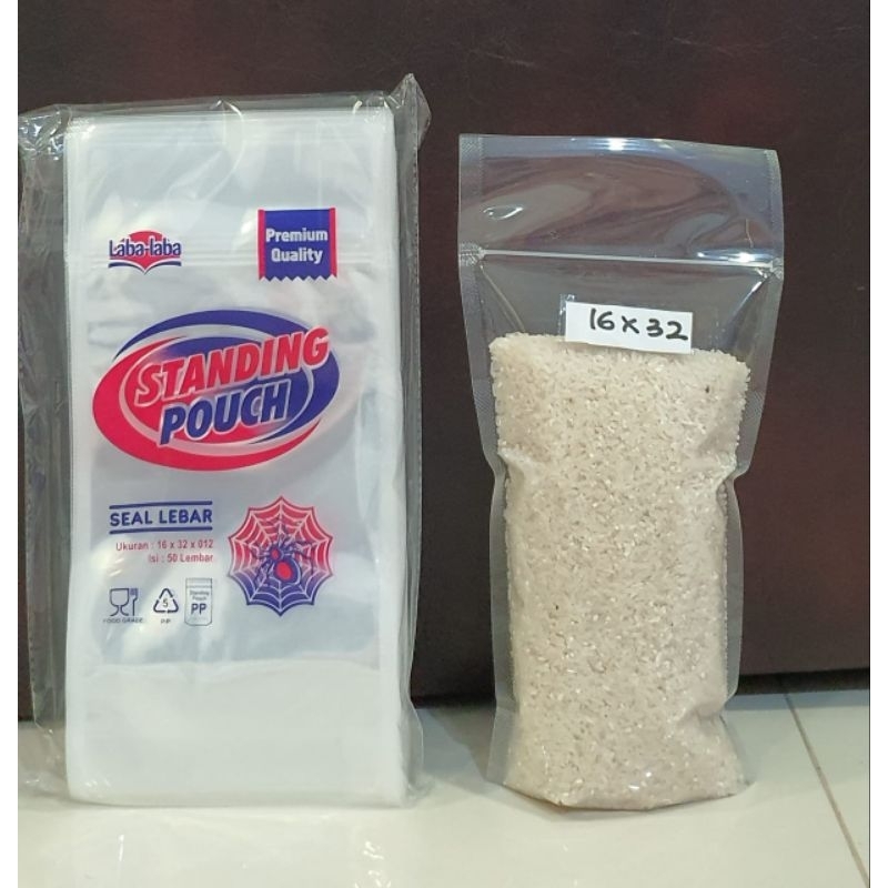 PLASTIK STANDING POUCH/PLASTIK BERDIRI UKURAN 16x32