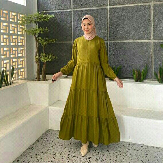 GAMIS BUSUI RAYON DASTER RUMAHAN DRESS BAHAN KATUN COTTON VISCOSE POLOS BASIC MAXI LENGAN PANJANG WA