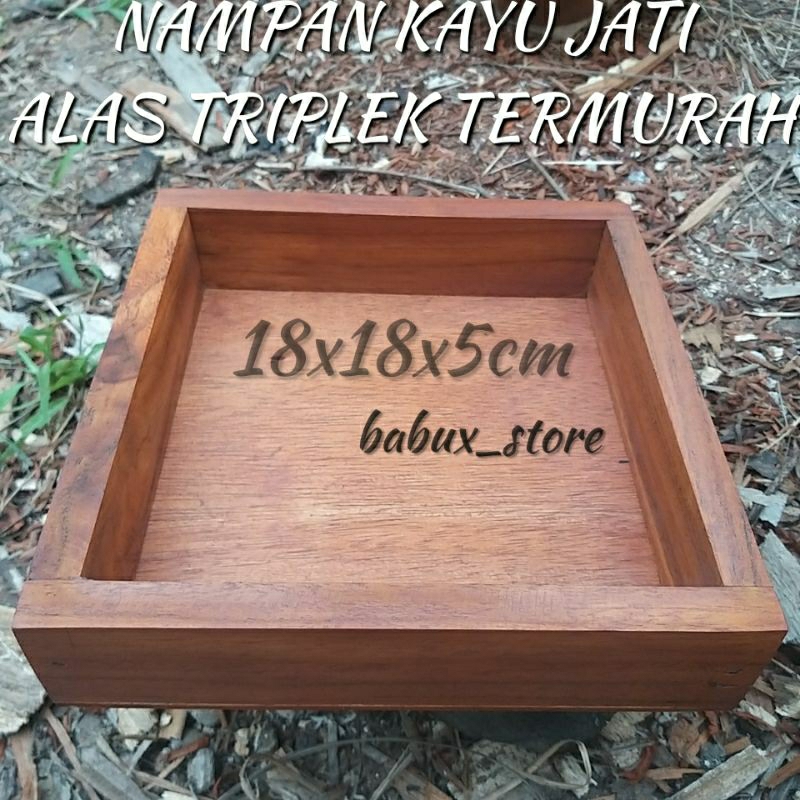 Nampan kayu jati alas triplek 18x18x5cm