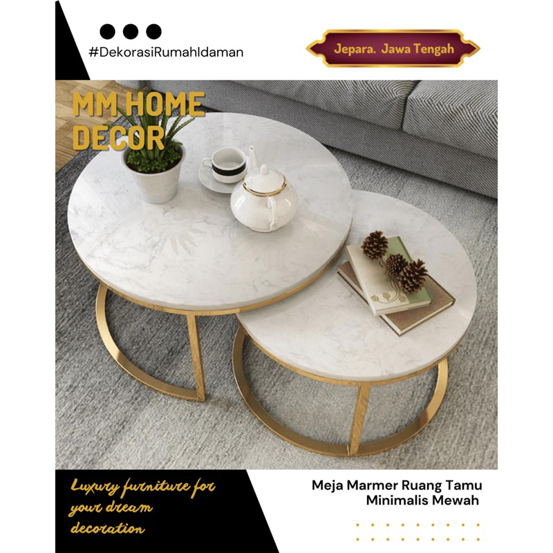 Set Meja Ruang Tamu marmer minimalis 2 in 1 material kaki besi kombinasi batu marmer import asli mej