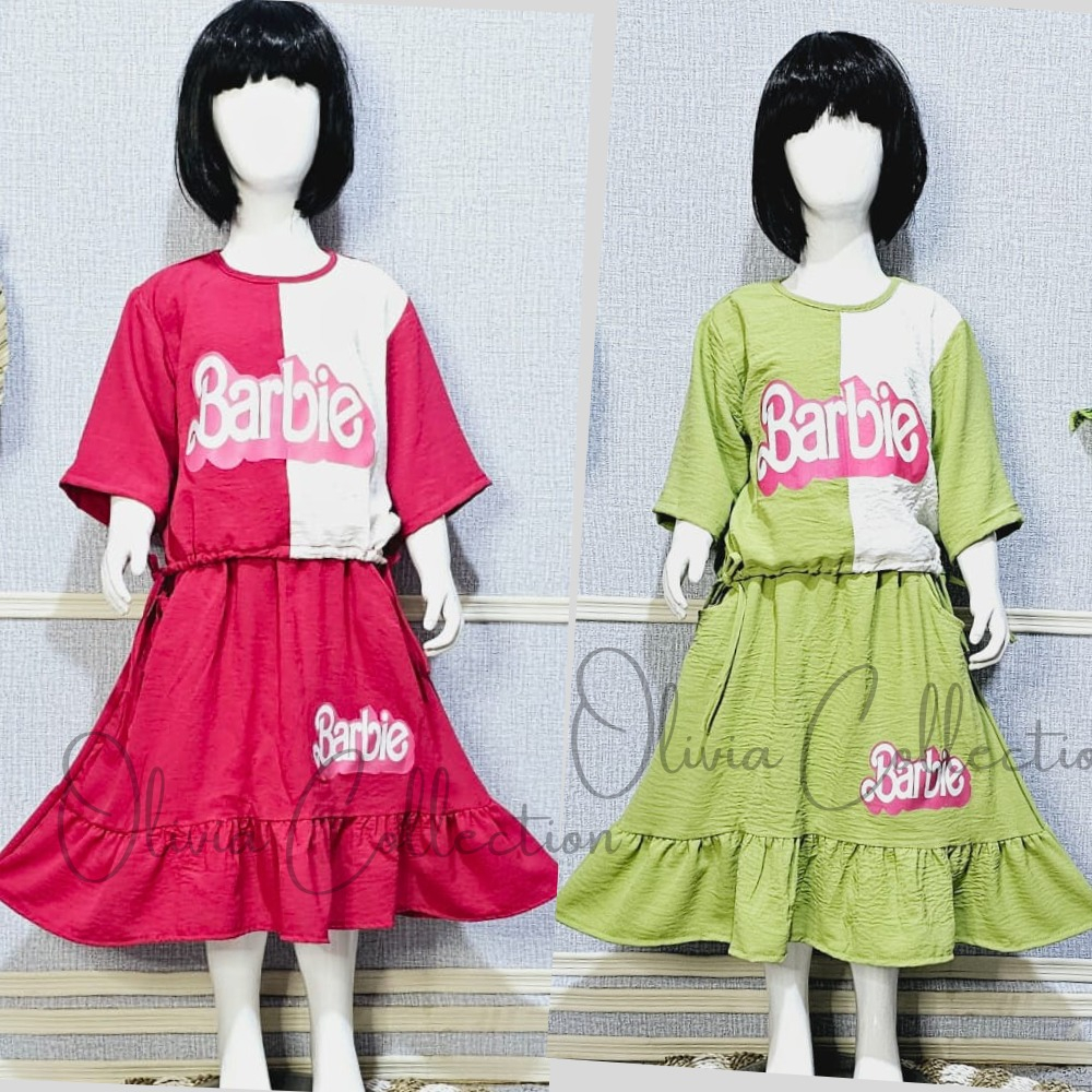 Setelan rok anak barbie terbaru bahan crinkle usia 3 - 11 tahun setelan anak barbie termurah model k
