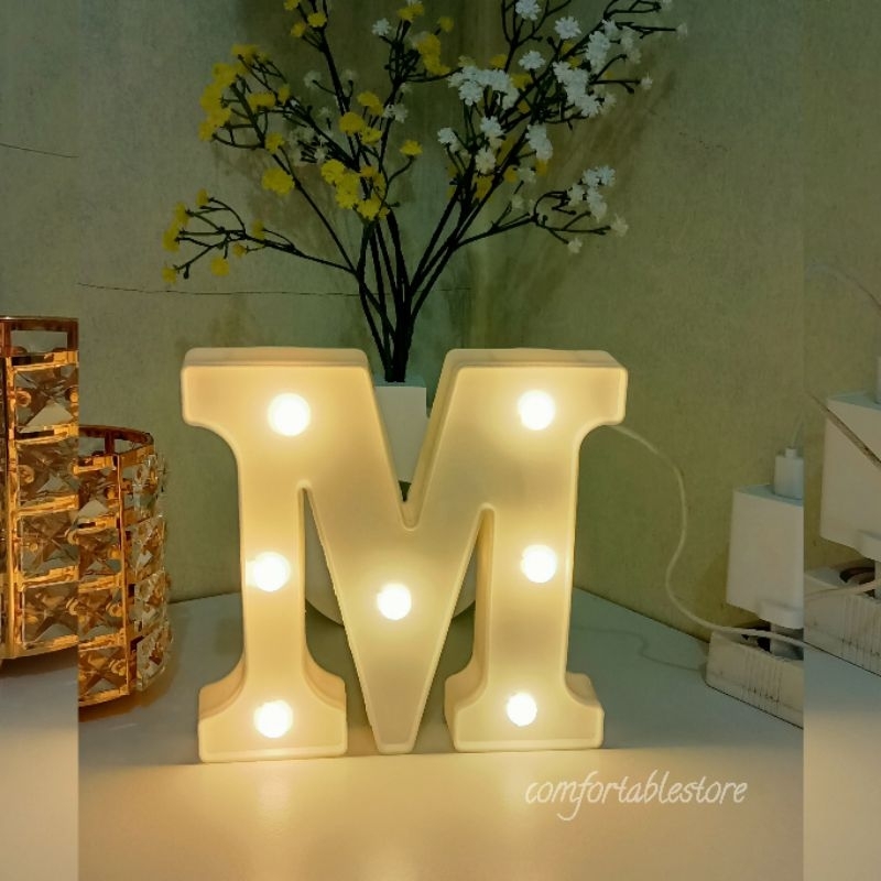 Lampu Huruf Led USB/Listrik/Baterai Tinggi 16cm Lampu Hias Kamar Tidur Warmwhite Dekorasi Rumah Aest