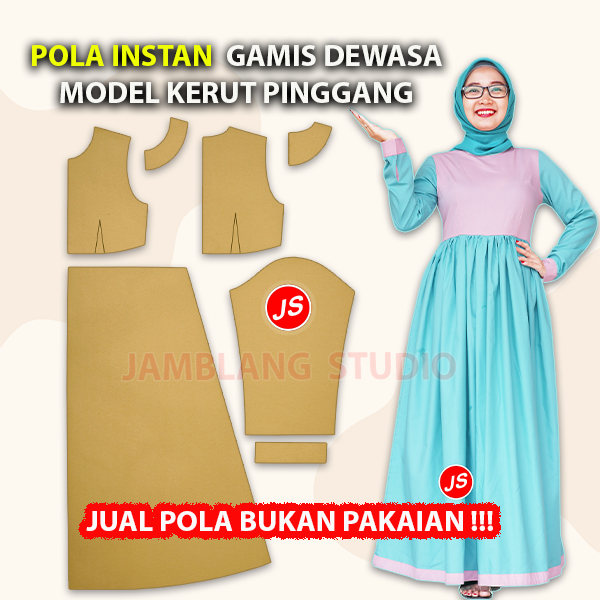 Pola Instan Gamis Kerut Pinggang Dewasa