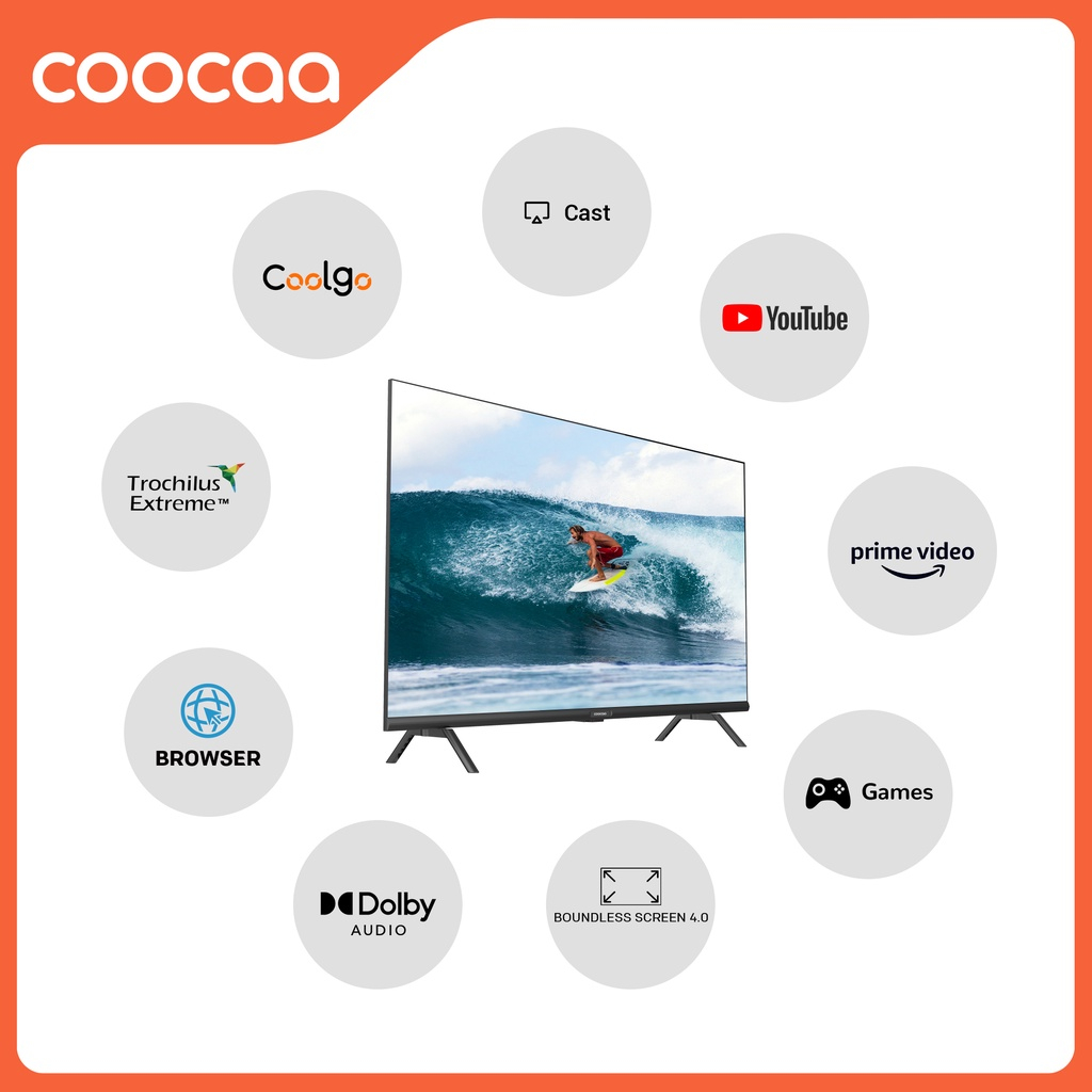 [+ BRACKET] COOCAA 40 inch Smart TV - Digital TV - Dolby Audio - Youtube - Mirroring -  Flick Free - Boundless -Browser - WIFI - HD - USB/AV/LAN - OS Coolita (COOCAA 40S3U)