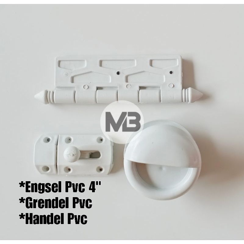Perlengkapan Pintu Kamar Mandi Pvc l Engsel Pvc l Handle Tarikan Pintu Bulat Pvc l Slot Selot Pvc