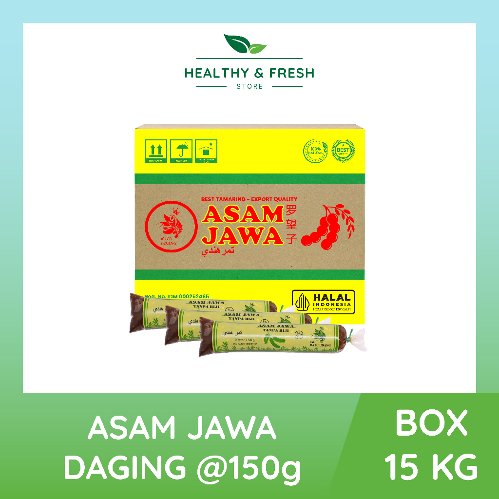

Asam Jawa Daging/Seedless Premium Cap Ratu Udang 150g, 1 box isi 100pc