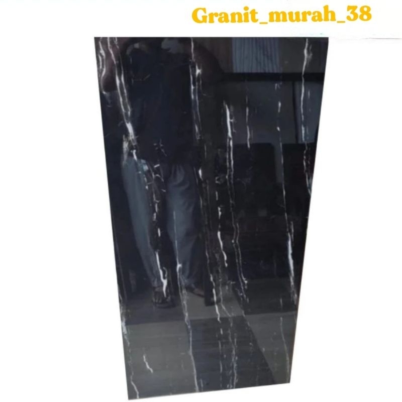 Granit/Lantai/Dinding 60x120 Hitam Motif Opsidian Black Nano Polished kw1