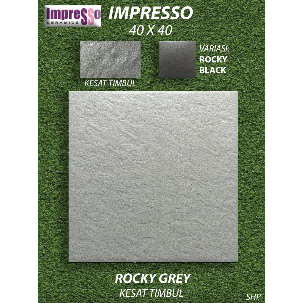 Keramik Lantai Motif 40X40 Impresso Rocky Grey Kesat KW1 Pekanbaru Riau, Motif