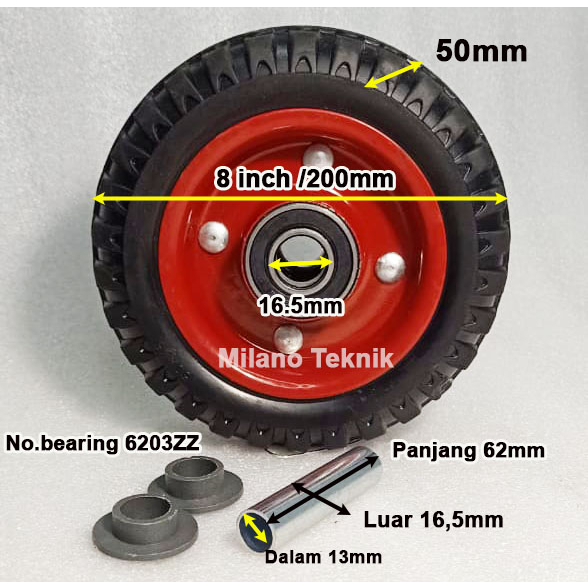 Roda Troli 8" Wheel Only Roda Karet Roda Gerobak Roda Kembang 8 Inchi/ Pcs