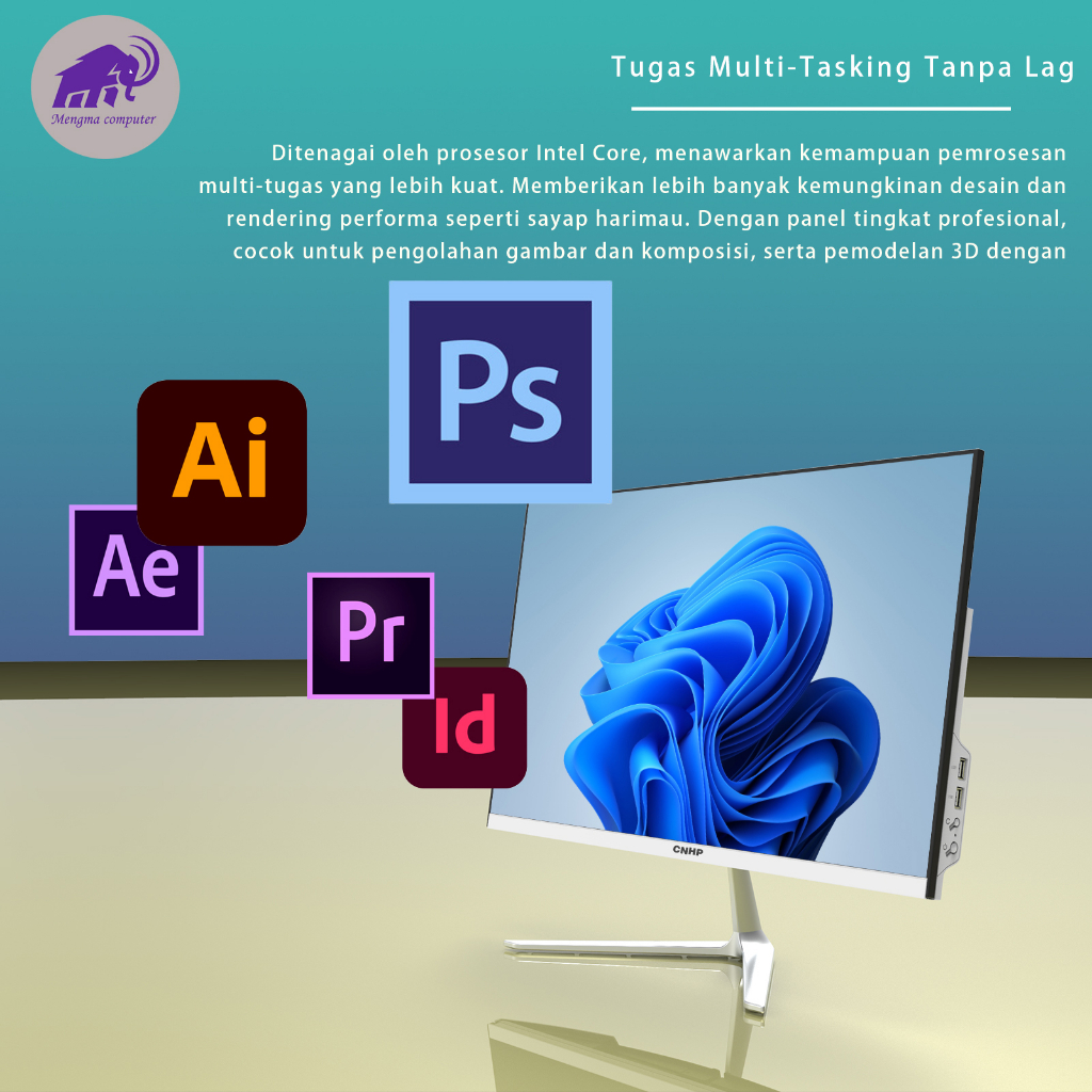 Komputer All-in-One PC Baru, Prosesor Core i5/i3, RAM 8G/16GB, SSD 128/256GB, Layar 22/24 Inci Pilihan, Gratis Mouse + Keyboard. Layanan Desain/Pemrograman/Koding Gratis, Kemasan Kayu & Garansi 1 Tahun-6