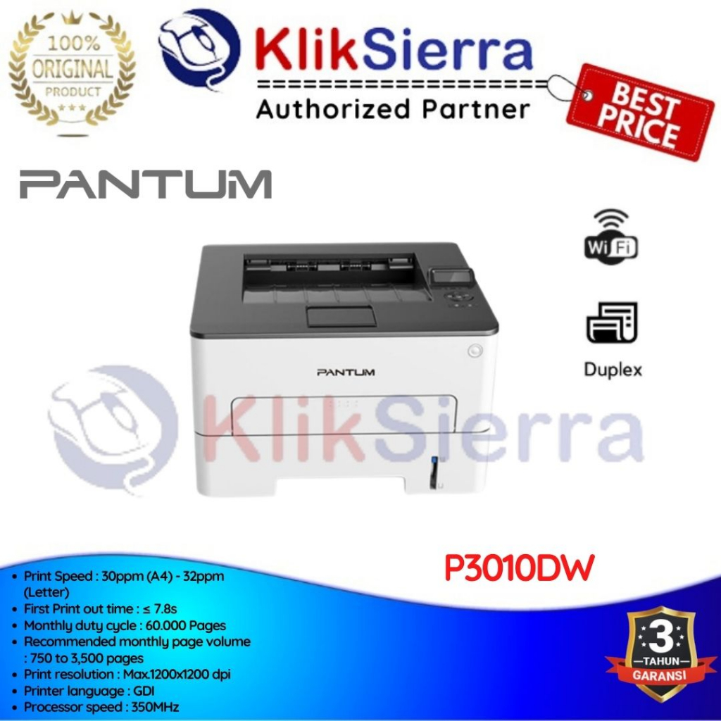 Pantum P3010DW Printer Laser Monokrom A4 Duplex WiFi