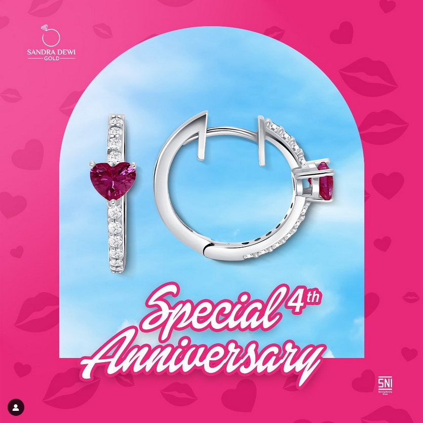 GIWANG ANTING JEPIT EMAS SANDRA DEWI GOLD 4TH ANNIVERSARY HEART PINK CORE BATU HATI LISTRING CANTIK 
