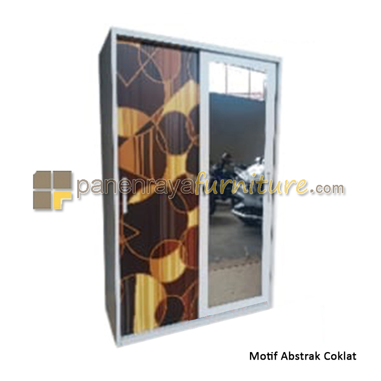 L Lemari Pakaian Besi 2 Pintu Kecil Sliding Cermin 90x50x185