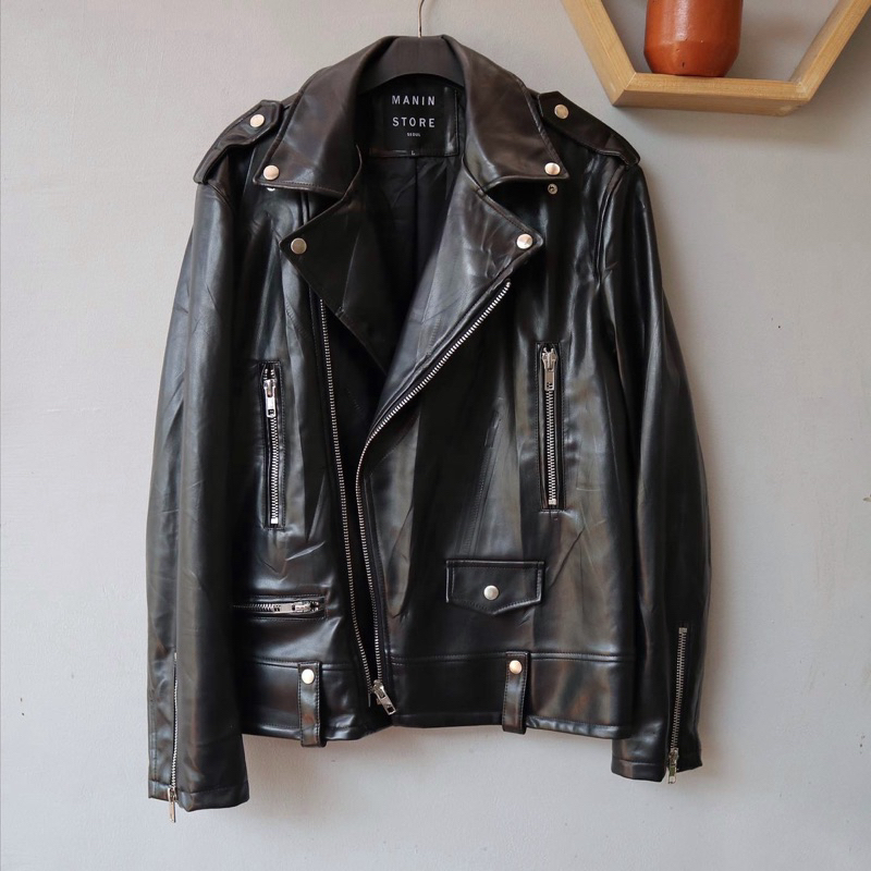 Jaket kulit sintetis ramones rider biker Pl bekas preloved second