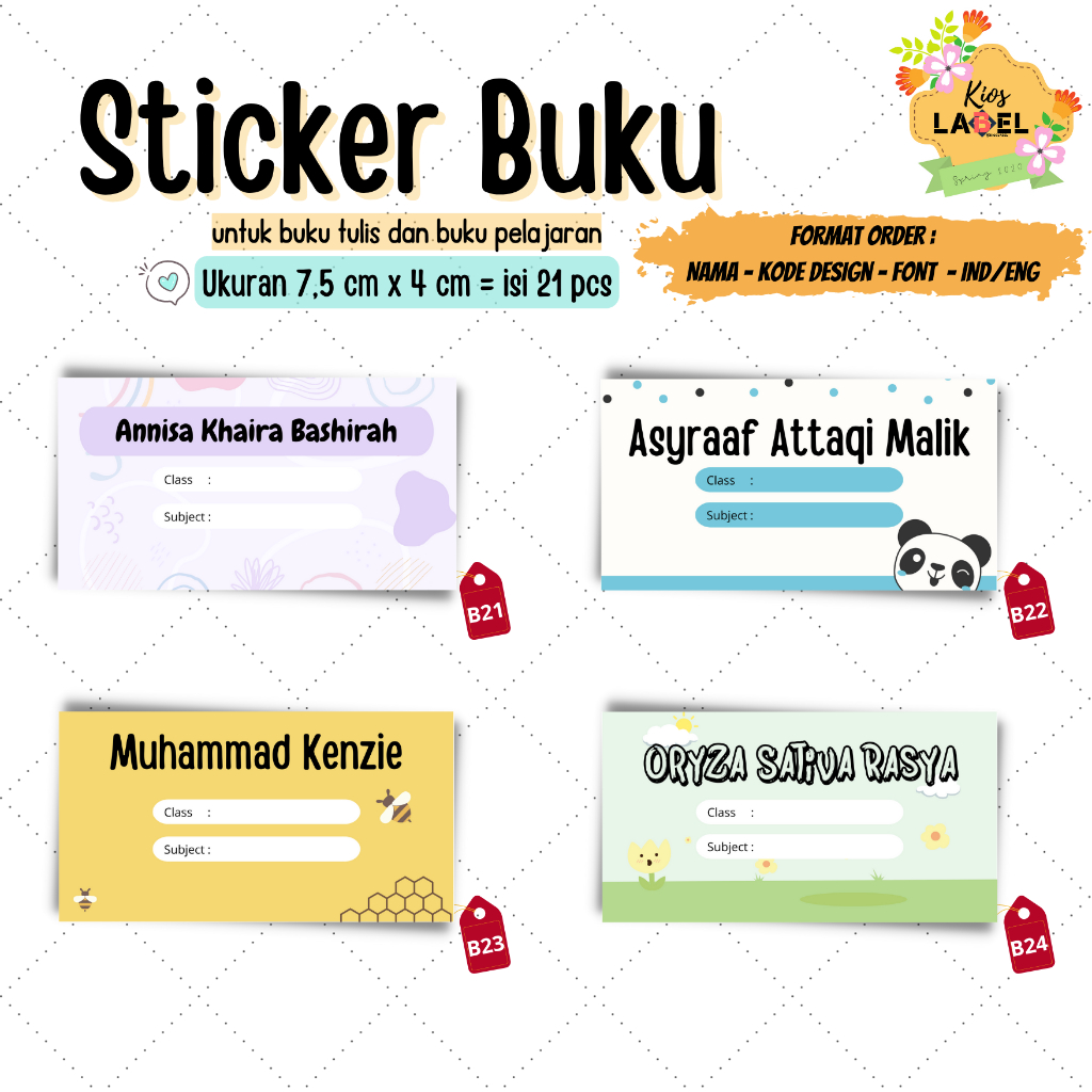 

[21 PCS] Stiker Label Nama Buku Pelajaran Warna Mengkilat Glossy Bisa Ditulis