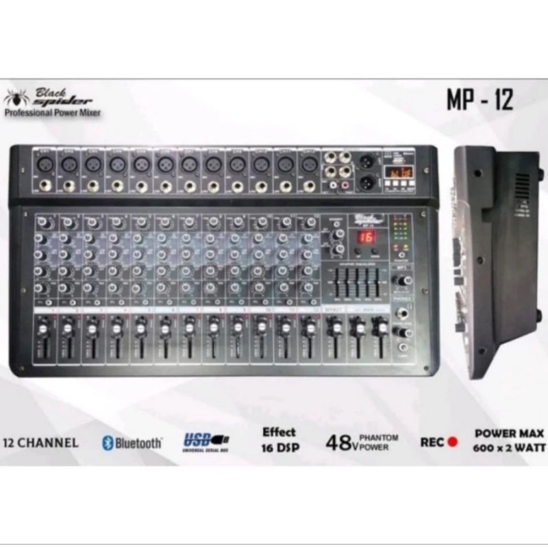 power mixer audio 12 channel black spider mp 12 original