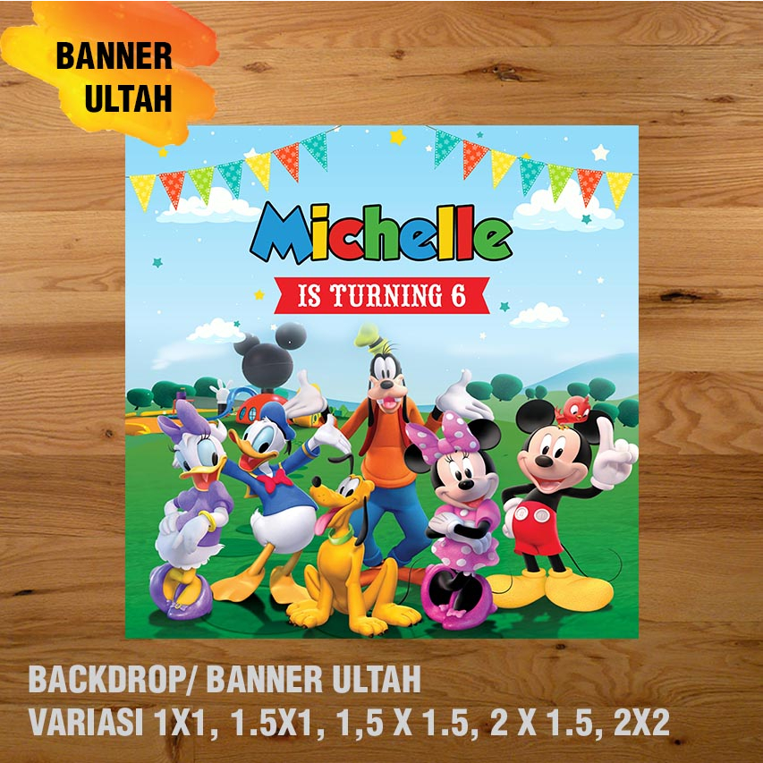 Mickey Mouse/ Minnie mouse  BANNER/ BACKDROP/ SPANDUK ULANG TAHUN UL-TAH