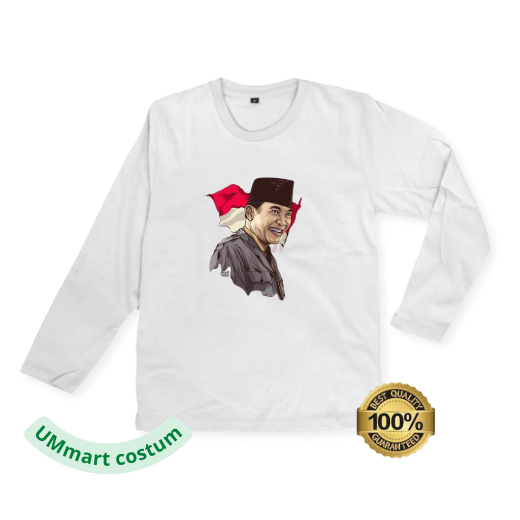 Kaos Anak Lengan Panjang Gambar Ir. Soekarno // Baju Kaos Anak Pahlawan Indoensia // Kaos Anak Kmerd