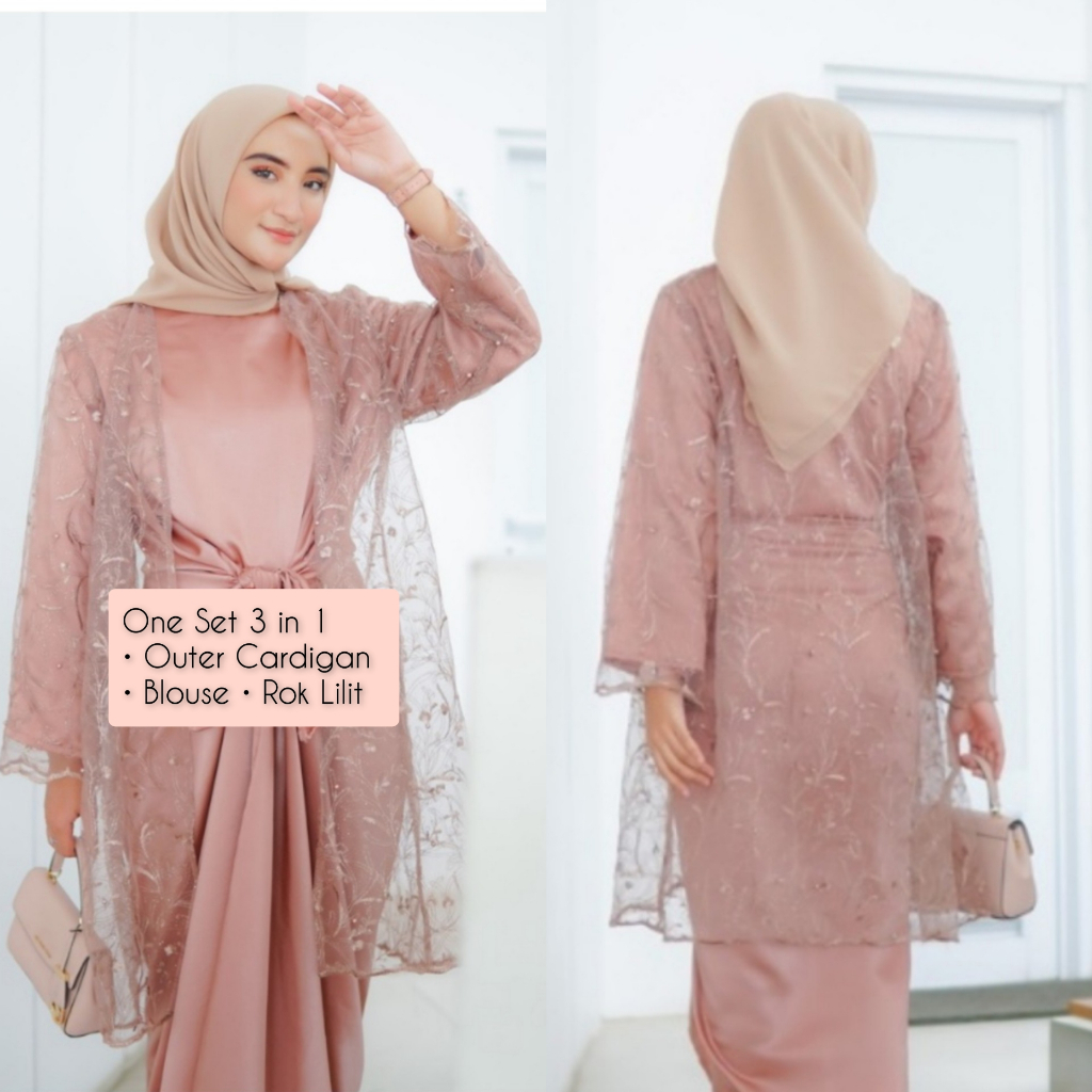3in1 (Outer Cardigan+Blouse+Wrap Skirt) One Set Cardigan Rok Lilit, Blouse Inner Manset Lengan Panja