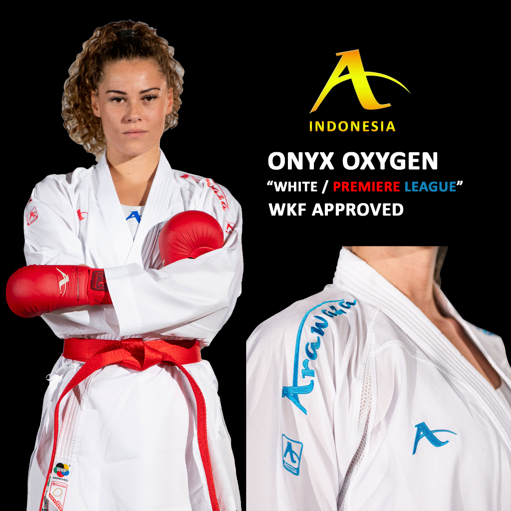 KARATEGI ARAWAZA ONYX OXYGEN WHITE /  RED AND BLUE SERIES WKF APPROVED 100% ORIGINAL - ARAWAZA ONYX 