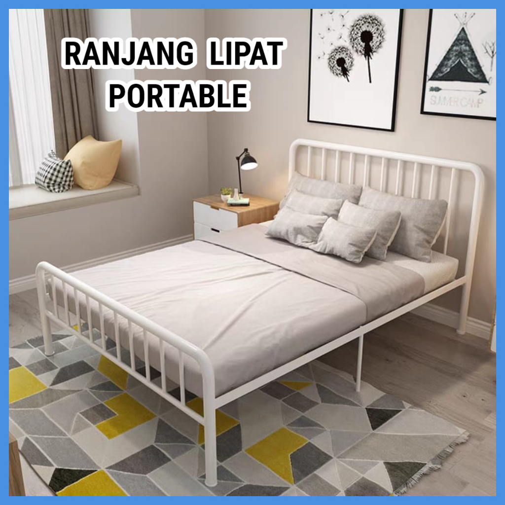 Ranjang Lipat Minimalis Dipan Sandaran Bahan Besi Kokoh Single Portable - Worlddekor