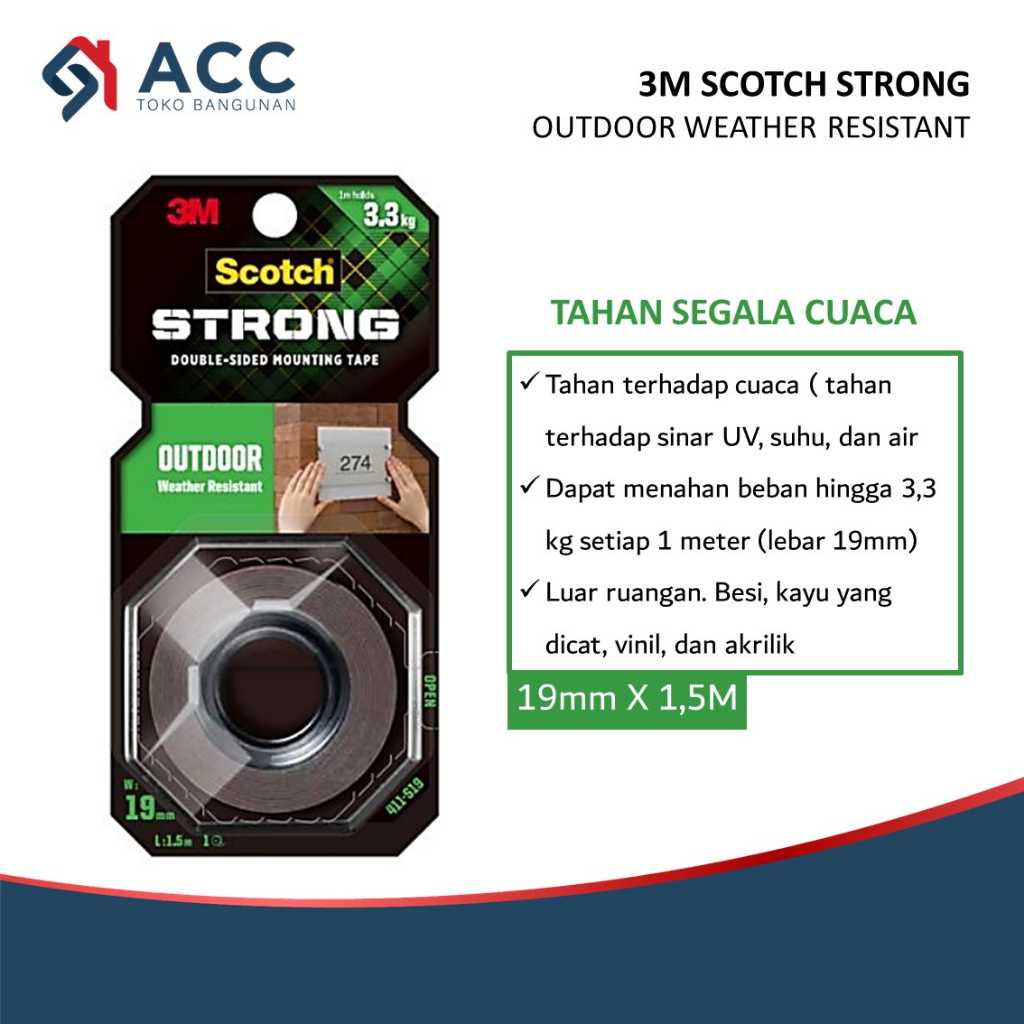 

3M SCOTCH Outdoor Mounting Double Tape 19mm x 1.5 Meter